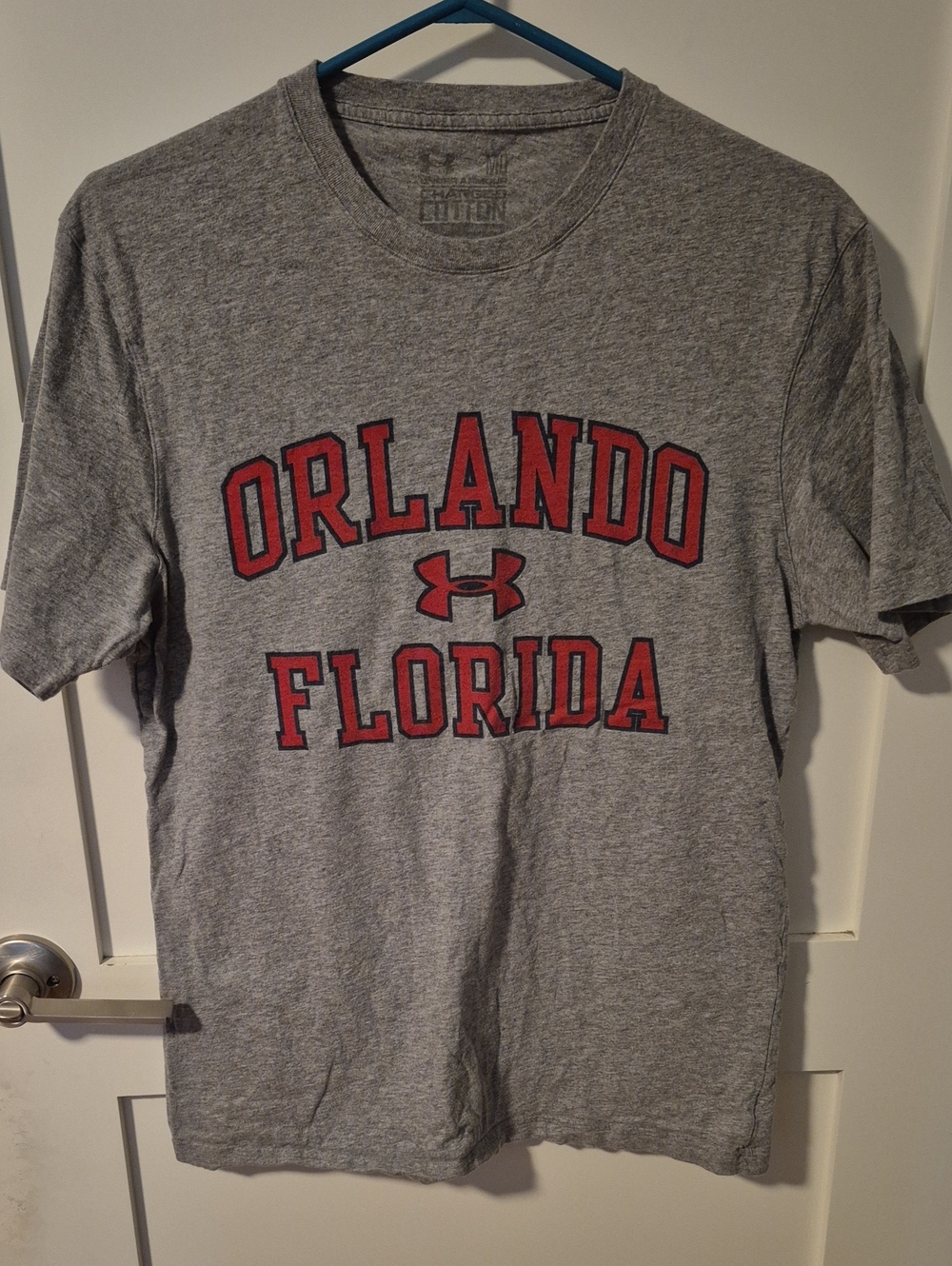 Under Armour Shirt Mens L Short Sleeve Charged Cotton Red Orlando Florida Logo
